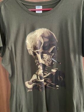 Vangogh image Port & Company Olive Green Short-Sleeve Skull Graphic Tee